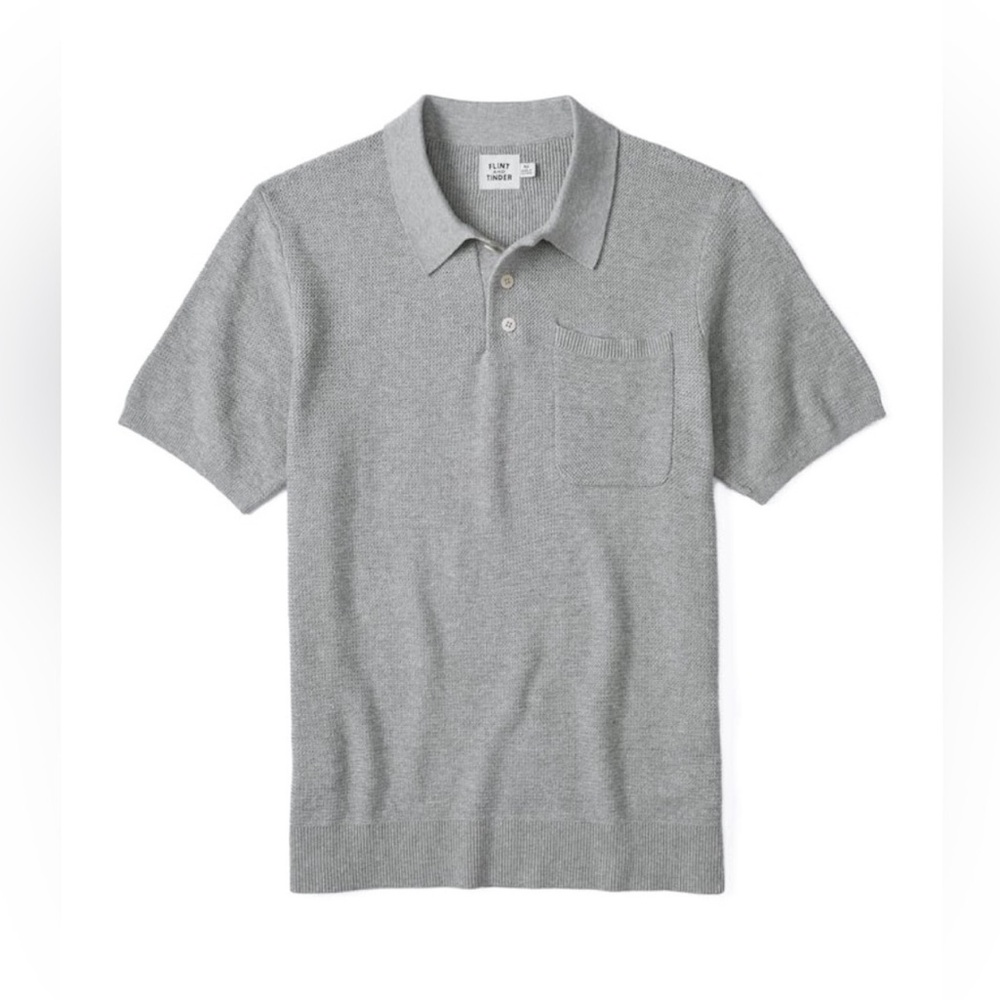 Huckberry Flint and Tinder Cotton Linen Sweater Polo Shirt Grey Men’s Medium